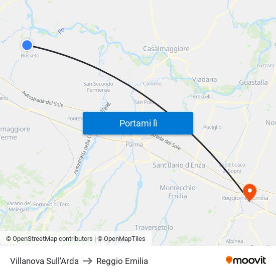 Villanova Sull'Arda to Reggio Emilia map