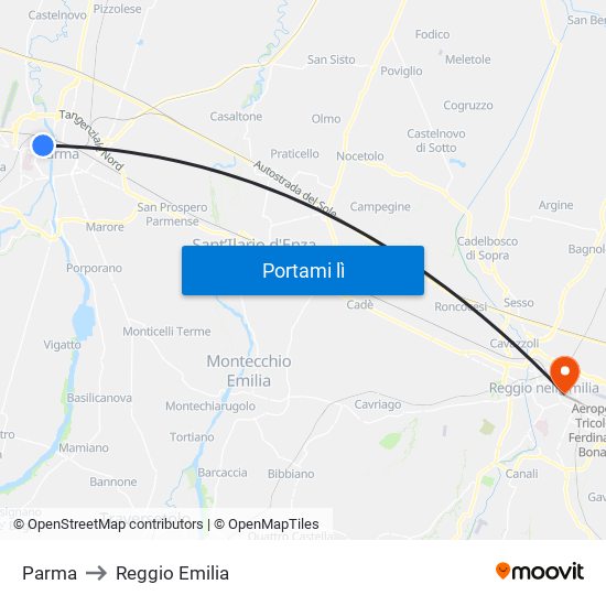 Parma to Reggio Emilia map