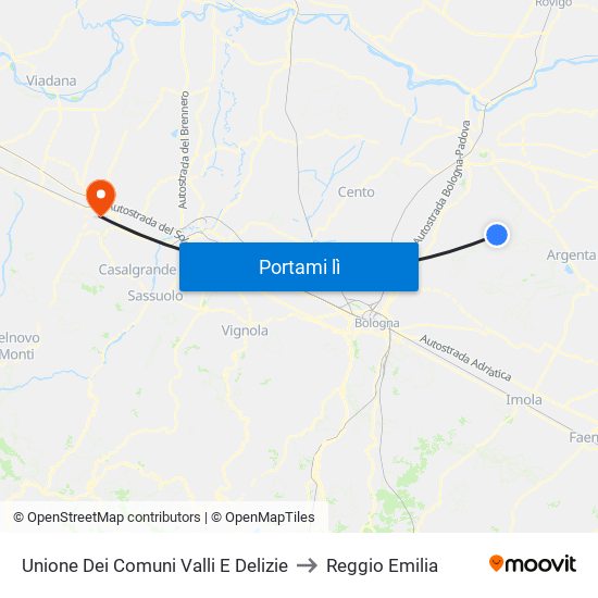 Unione Dei Comuni Valli E Delizie to Reggio Emilia map