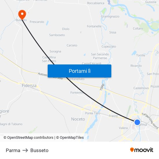 Parma to Busseto map