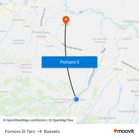 Fornovo Di Taro to Busseto map