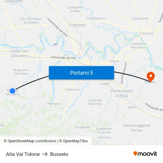Alta Val Tidone to Busseto map