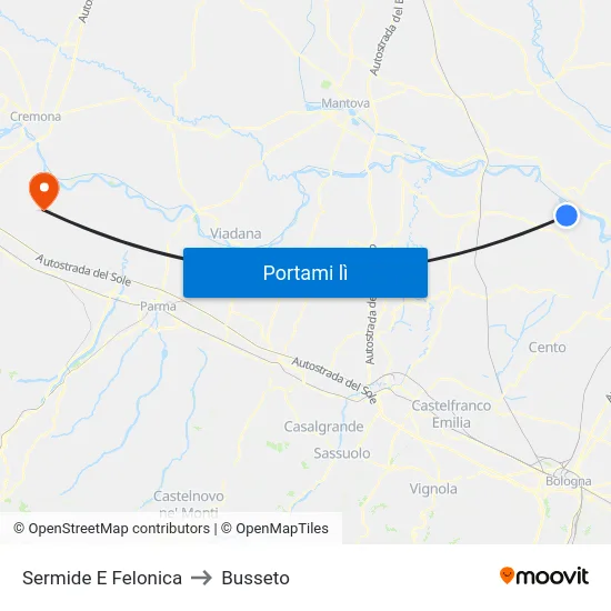 Sermide E Felonica to Busseto map