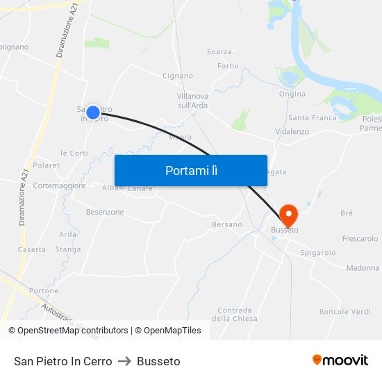 San Pietro In Cerro to Busseto map