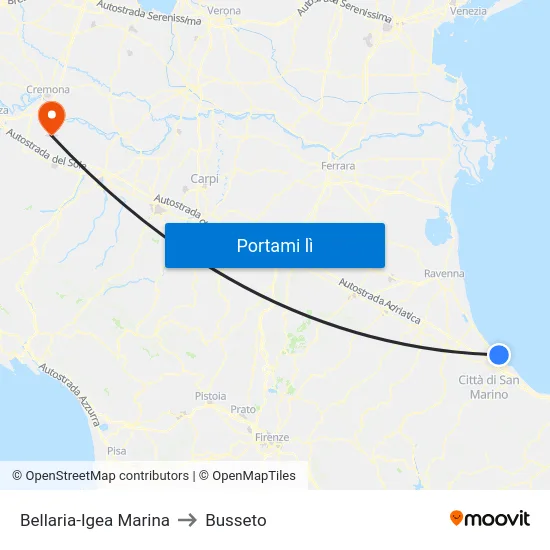 Bellaria-Igea Marina to Busseto map