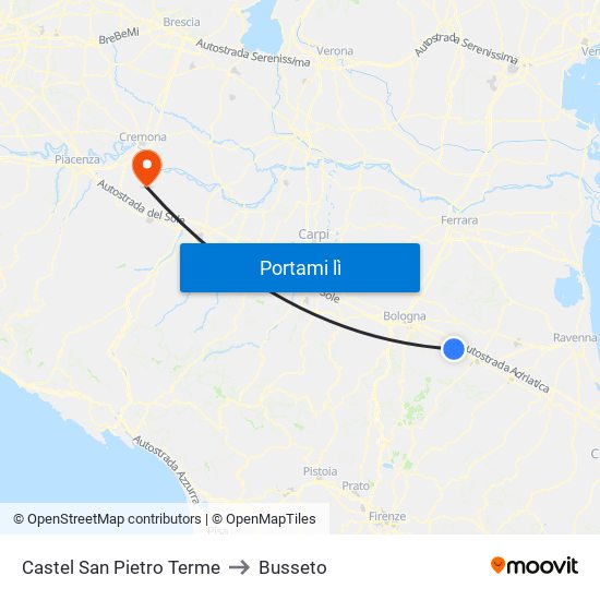 Castel San Pietro Terme to Busseto map