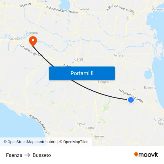 Faenza to Busseto map