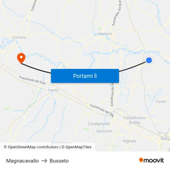 Magnacavallo to Busseto map