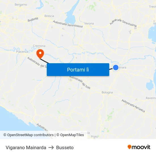 Vigarano Mainarda to Busseto map
