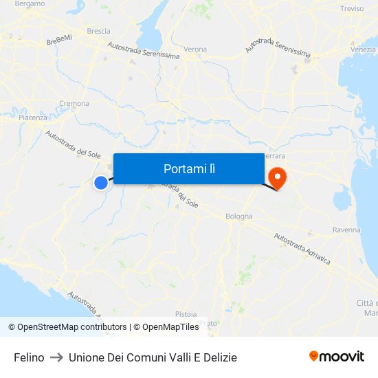 Felino to Unione Dei Comuni Valli E Delizie map