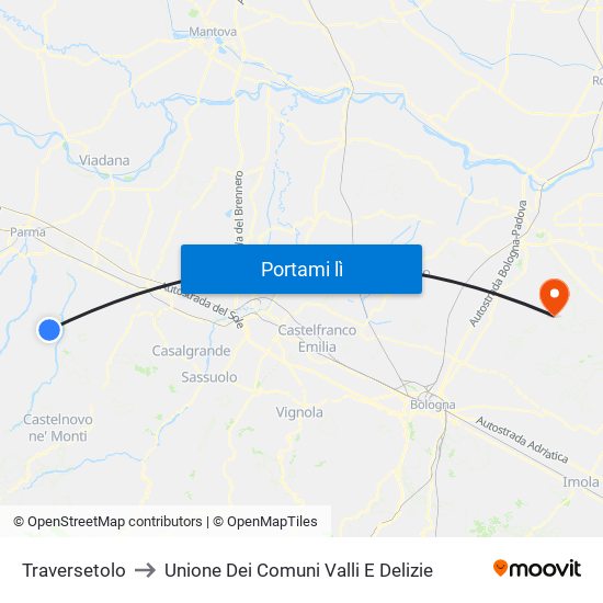 Traversetolo to Unione Dei Comuni Valli E Delizie map