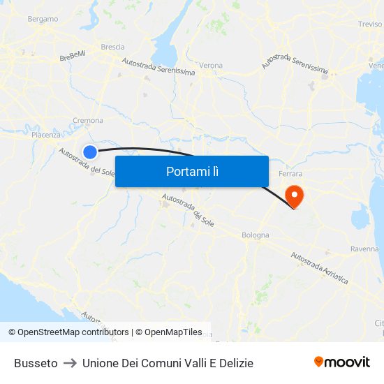 Busseto to Unione Dei Comuni Valli E Delizie map