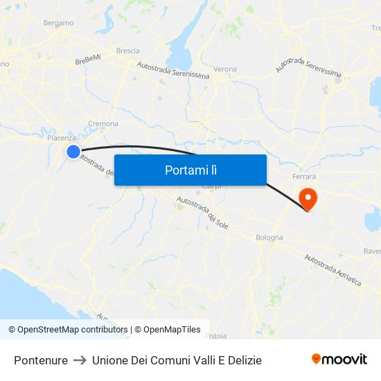 Pontenure to Unione Dei Comuni Valli E Delizie map