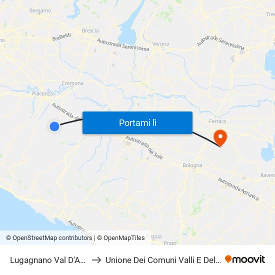 Lugagnano Val D'Arda to Unione Dei Comuni Valli E Delizie map