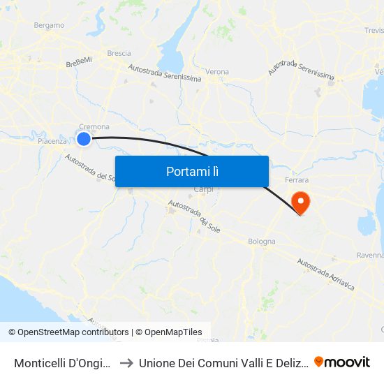 Monticelli D'Ongina to Unione Dei Comuni Valli E Delizie map