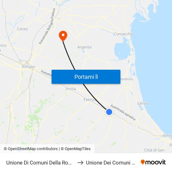 Unione Di Comuni Della Romagna Forlivese to Unione Dei Comuni Valli E Delizie map