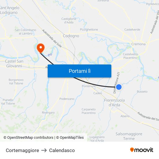 Cortemaggiore to Calendasco map