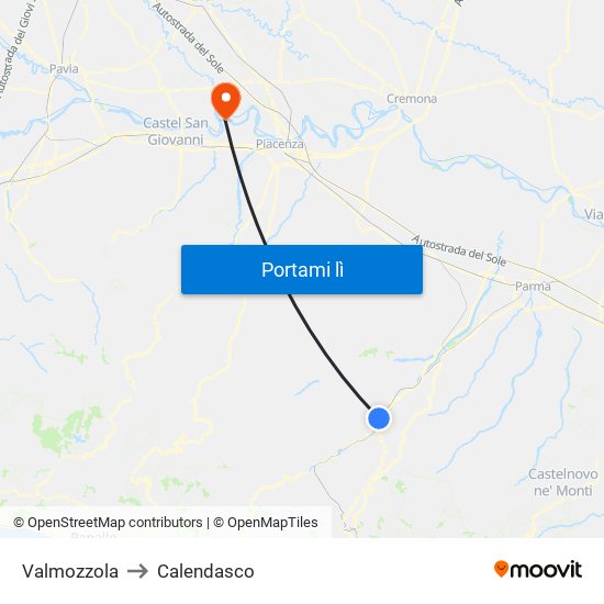 Valmozzola to Calendasco map