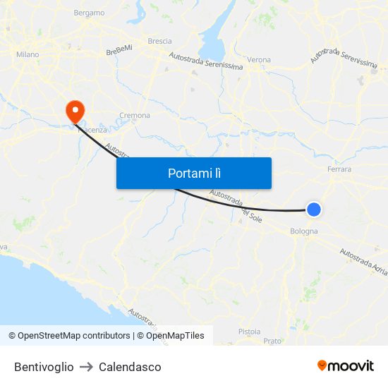 Bentivoglio to Calendasco map