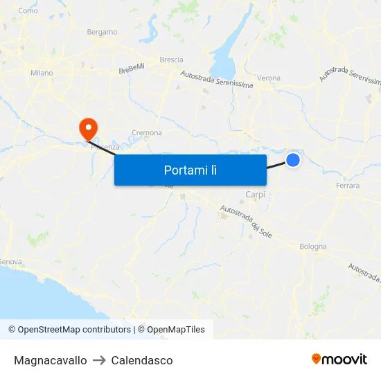 Magnacavallo to Calendasco map