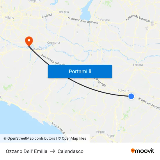 Ozzano Dell' Emilia to Calendasco map