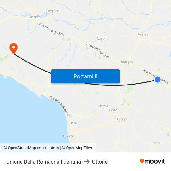 Unione Della Romagna Faentina to Ottone map