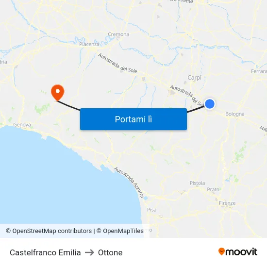 Castelfranco Emilia to Ottone map