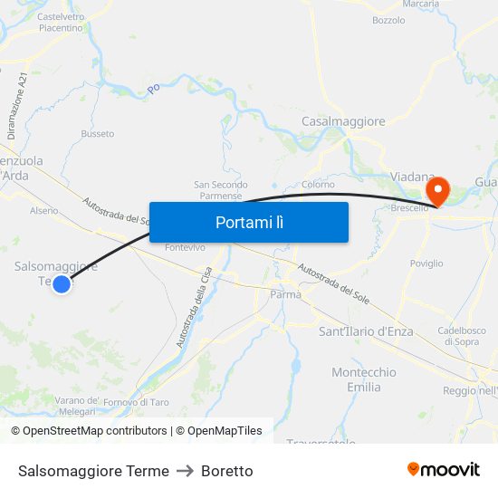 Salsomaggiore Terme to Boretto map