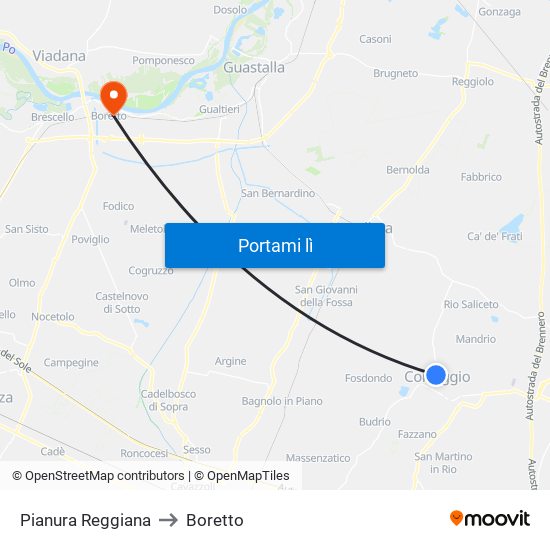 Pianura Reggiana to Boretto map