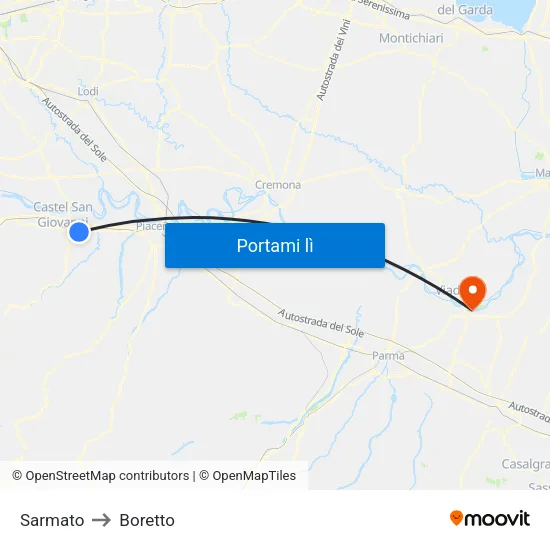 Sarmato to Boretto map
