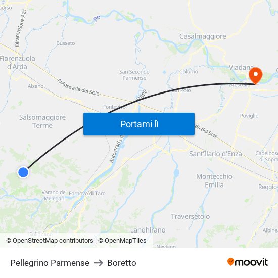 Pellegrino Parmense to Boretto map