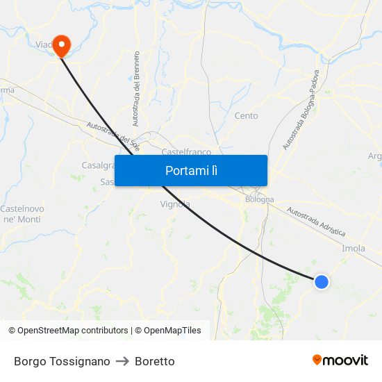 Borgo Tossignano to Boretto map