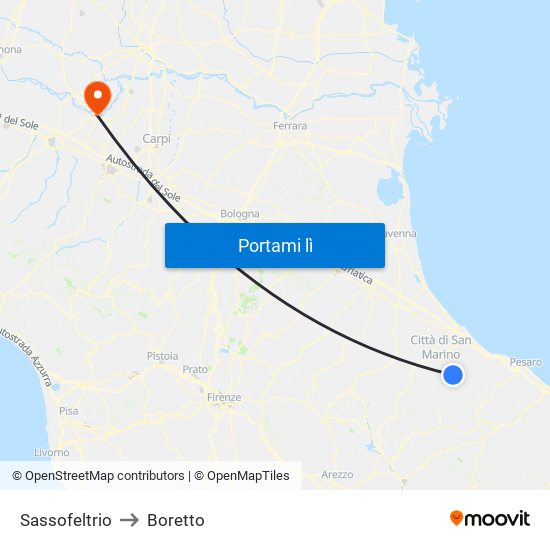 Sassofeltrio to Boretto map