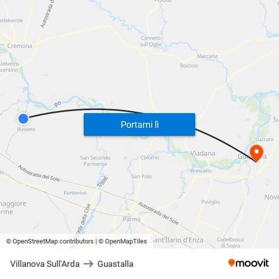 Villanova Sull'Arda to Guastalla map