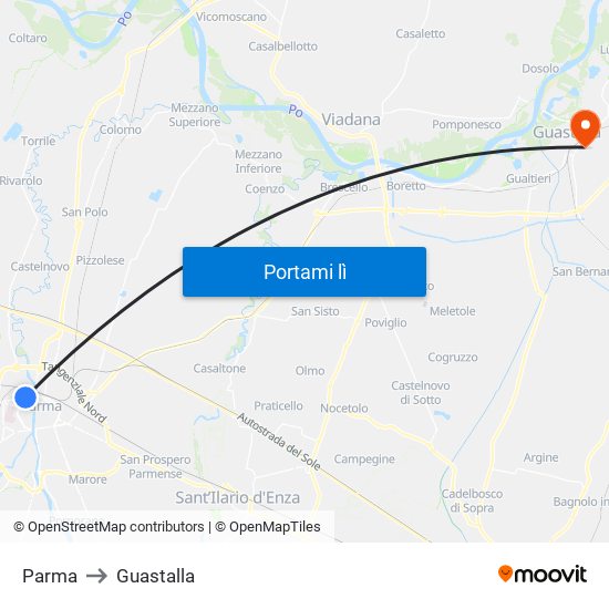 Parma to Guastalla map