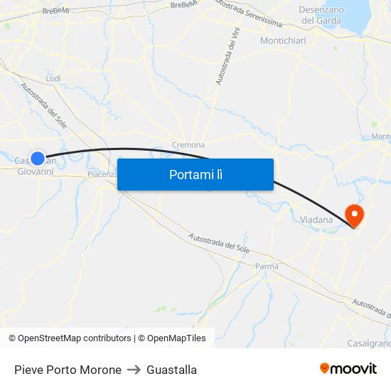 Pieve Porto Morone to Guastalla map