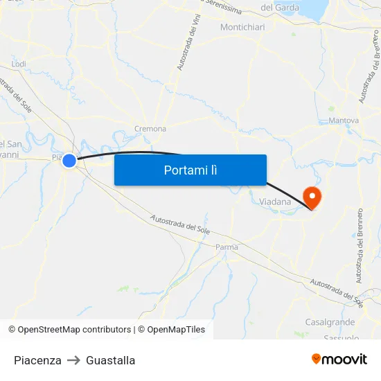 Piacenza to Guastalla map