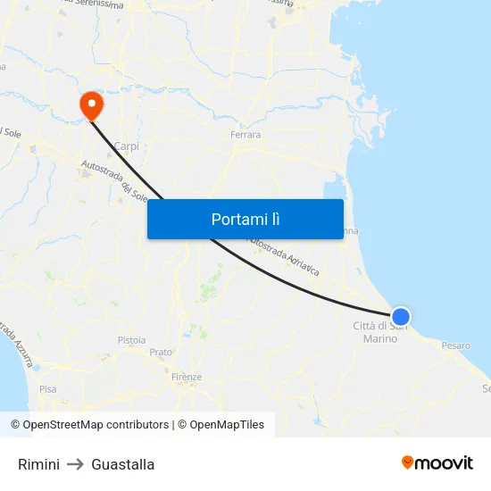 Rimini to Guastalla map