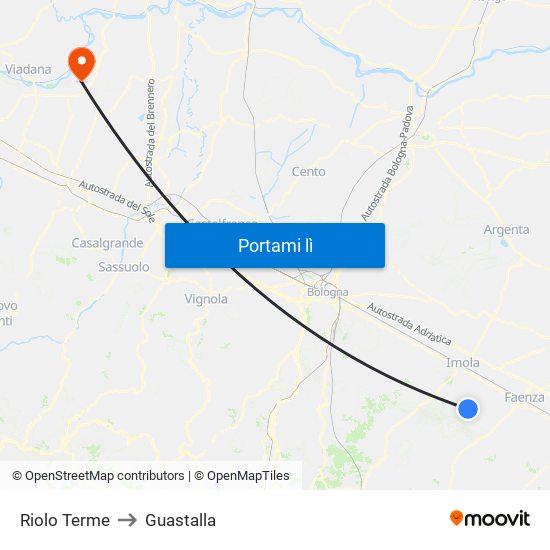 Riolo Terme to Guastalla map