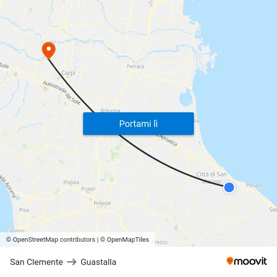 San Clemente to Guastalla map