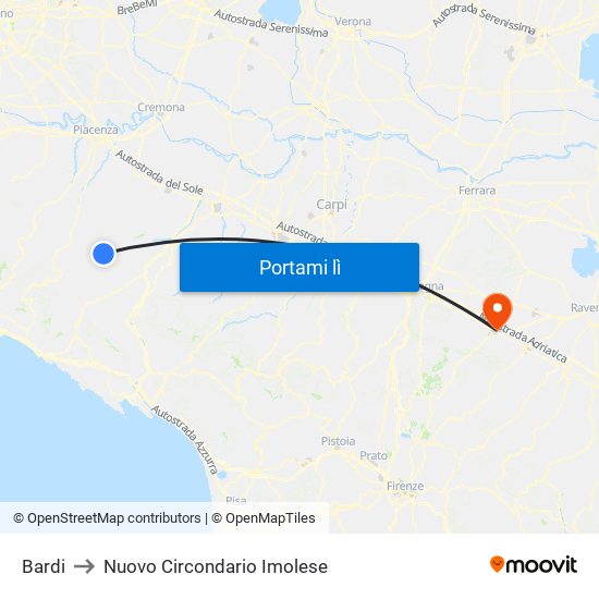 Bardi to Nuovo Circondario Imolese map