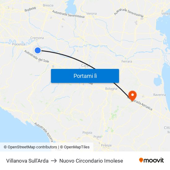 Villanova Sull'Arda to Nuovo Circondario Imolese map