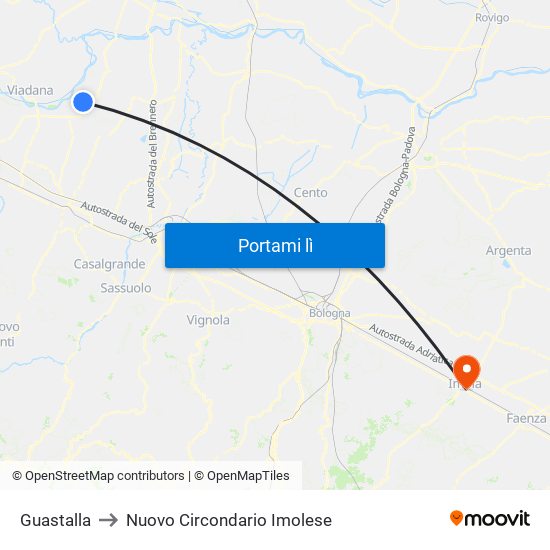 Guastalla to Nuovo Circondario Imolese map