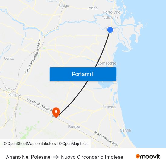 Ariano Nel Polesine to Nuovo Circondario Imolese map