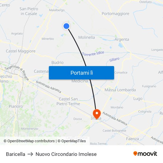 Baricella to Nuovo Circondario Imolese map