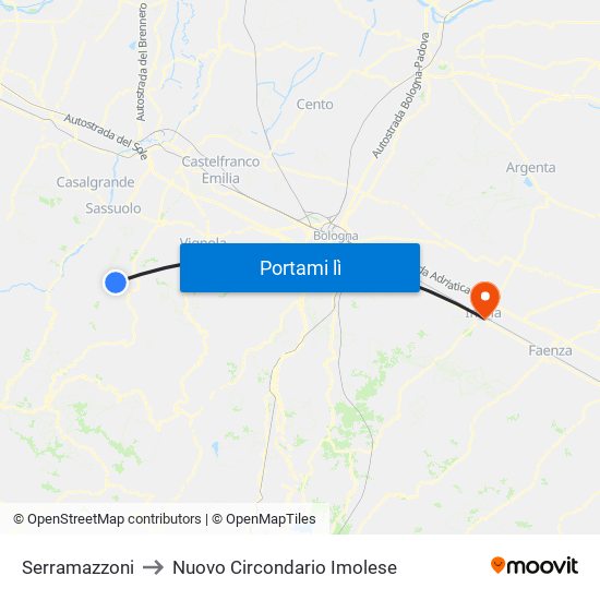 Serramazzoni to Nuovo Circondario Imolese map