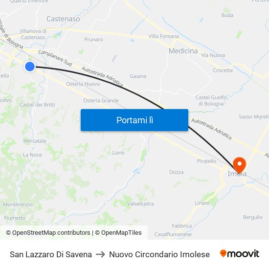 San Lazzaro Di Savena to Nuovo Circondario Imolese map