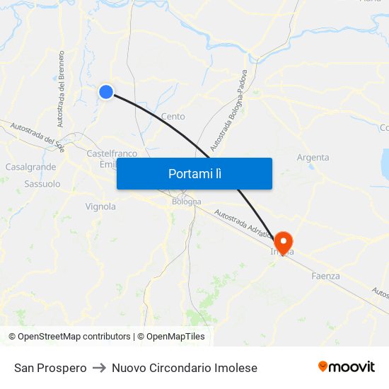 San Prospero to Nuovo Circondario Imolese map