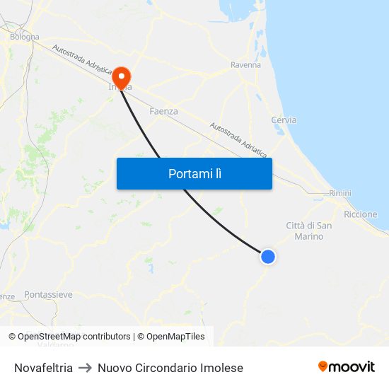 Novafeltria to Nuovo Circondario Imolese map