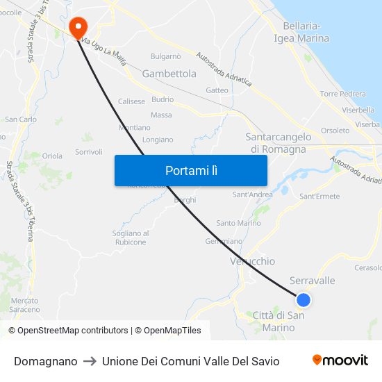 Domagnano to Unione Dei Comuni Valle Del Savio map